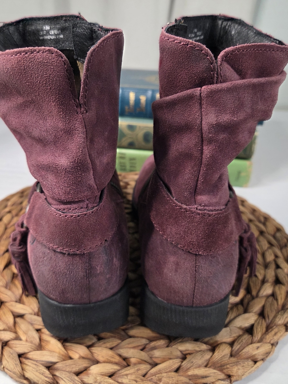 Womens Suede Mid-Calf Boots in Burgundy - Stylish Everyday Wear - Picture 3 of 8